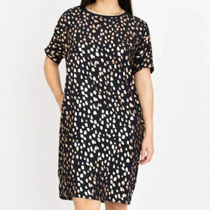 ELK Shift Dress Blue and Gold Foil Droplet Polka Dot Print Size US 6